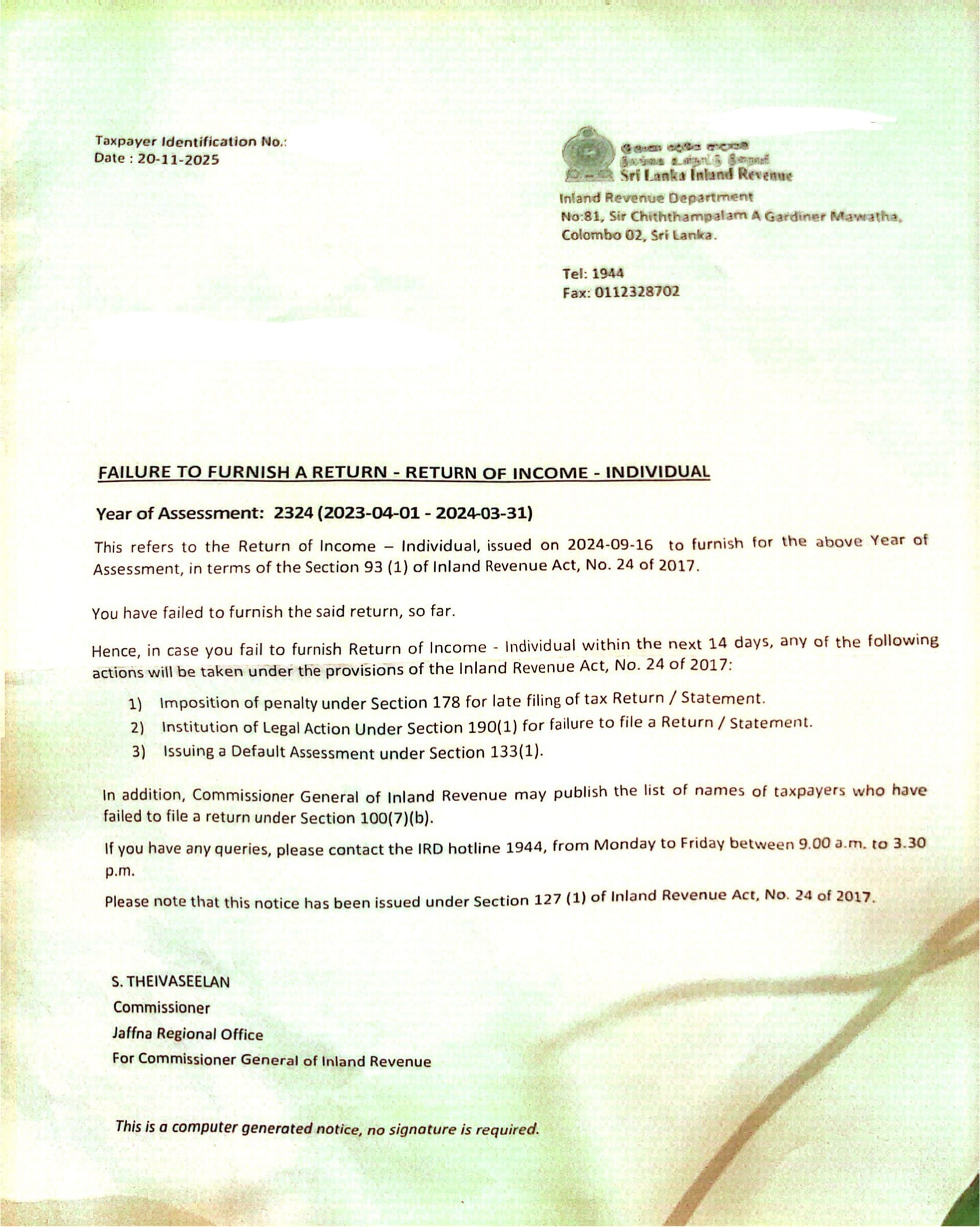 இலங்கையில் பலருக்கும் அதிர்ச்சி தரும் 'சிவப்பு' வரி அறிவித்தல்! - அலட்சியம் வேண்டாம்! - முழு விபரம் உள்ளே!