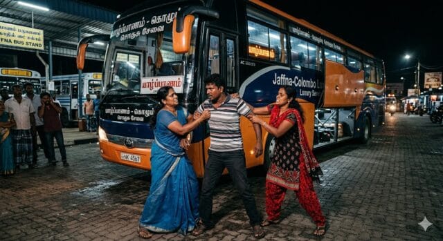 யாழிலிருந்து கள்ளக்காதலியுடன் கொழும்பு சென்ற அரச உத்தியோக்தர்! இடையில் பஸ்சை மறித்து மனைவி தாக்குதல்!!