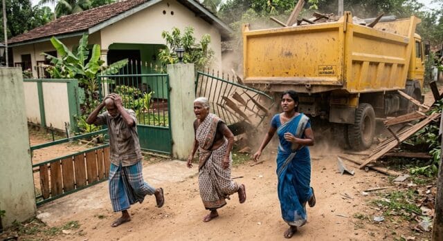கணவனுக்கு பயந்து தாய் வீட்டில் தங்கிய குடும்பப் பெண்!! டிப்பரால் தாய் வீட்டு கேற்றை இடித்து உள்ளே புகுந்த கணவன்!! மனைவியை துரத்தி துரத்தி தாக்கிய போது பெண்ணின் தந்தை தலையில் ஒரு அடி! கணவன் பலி!! நடந்தது என்ன?