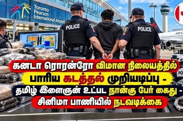 கனடா விமானநிலையத்தில் இலங்கைத் தமிழ் காவாலி உட்பட 4 பேர் கைது! பெரும் கடத்தல் முறியடிக்கப்பட்டது எப்படி?